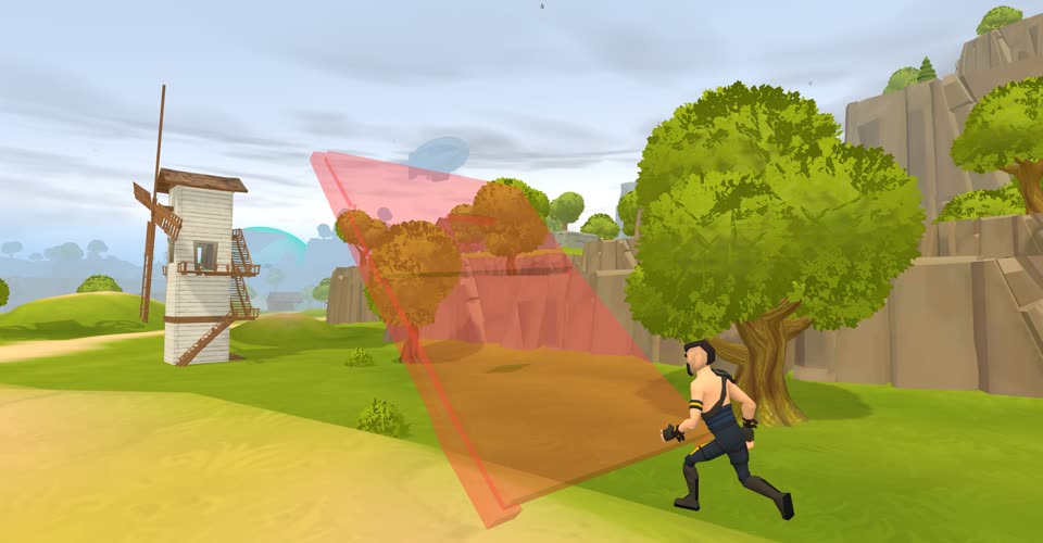 A player building wooden ramps